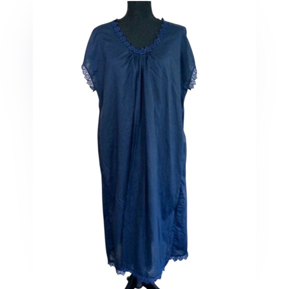 SCHWEITZER Pima Cotton Museeta Luxury Navy Blue, Nightgown Size Large - Picture 2 of 6